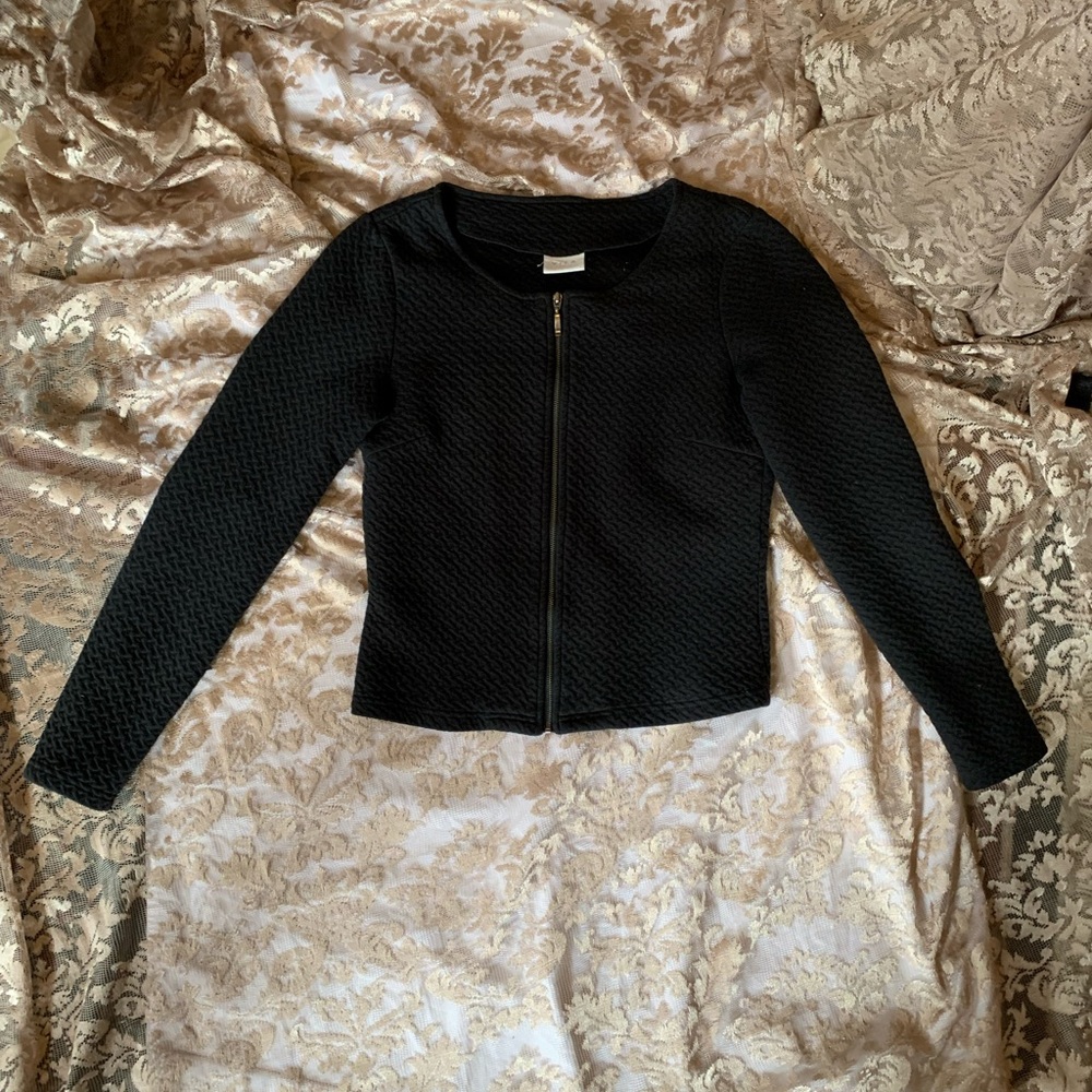 Quilted Black Women's‎ Zip Up Top Cardigan Sweater Long Sleeve Twee Preppy Moto - Picture 2 of 10